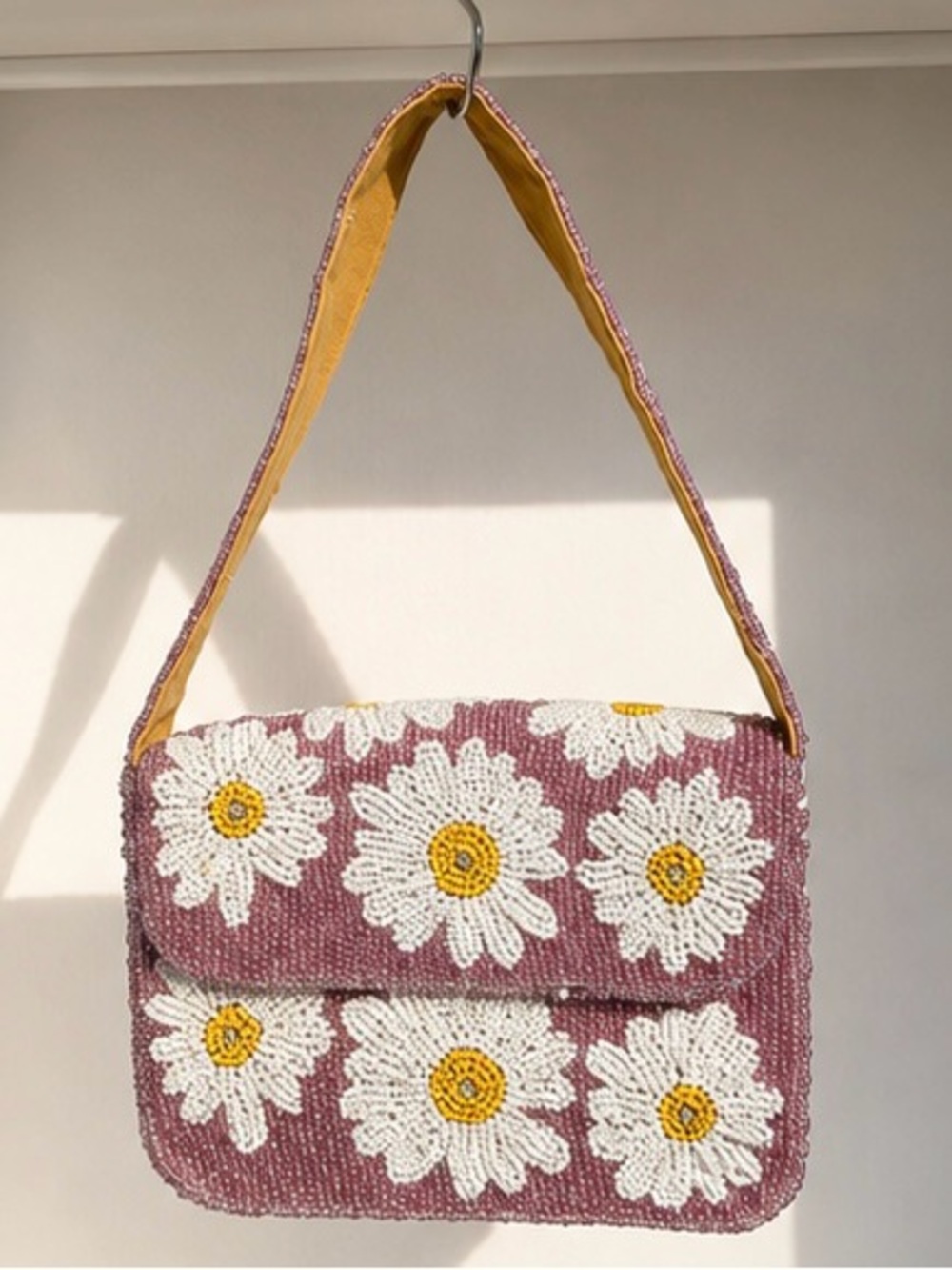 Studio 72 Beaded Daisy Shoulder Bag – Lavender Floral Statement Purse